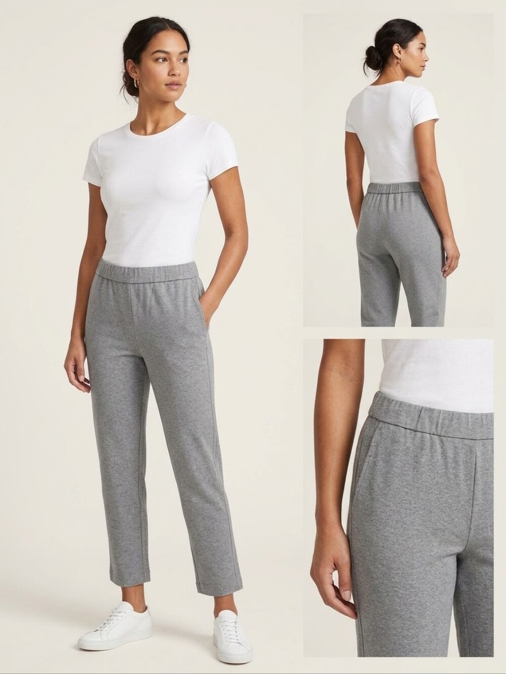 EILEEN FISHER Grey Organic Cotton Spandex Ankle Pants Small Quiet Luxury Neutral